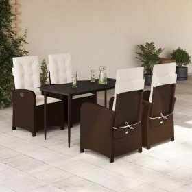 Set comedor de jardín 5 piezas y cojines ratán sintético marrón