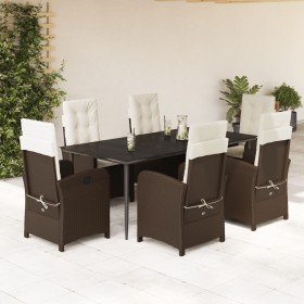 Set comedor de jardín 7 pzas con cojines ratán sintético marrón