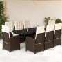 Set comedor para jardín 9 pzas y cojines ratán sintético marrón