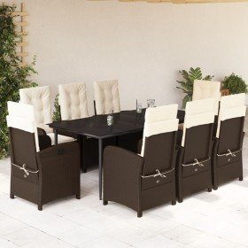Set comedor para jardín 9 pzas y cojines ratán sintético marrón