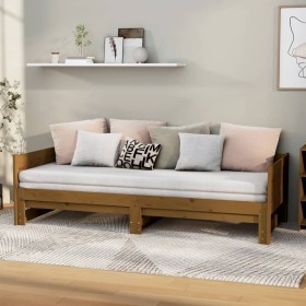 Sofá cama extraíble madera maciza marrón miel 2x(90x200) cm