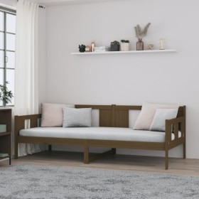 Sofá cama madera maciza de pino marrón miel 90x200 cm