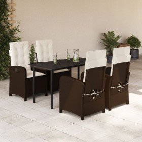 Set comedor de jardín 5 piezas y cojines ratán sintético marrón Set comedor de jardín 5 piezas y cojines ratán sintético marrón