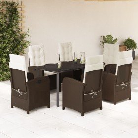 Set comedor de jardín 7 pzas con cojines ratán sintético marrón