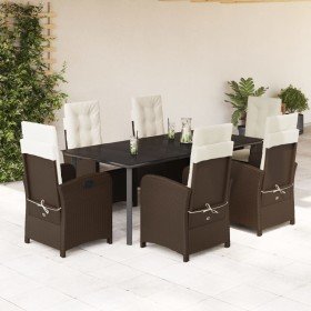 Set comedor de jardín 7 pzas con cojines ratán sintético marrón
