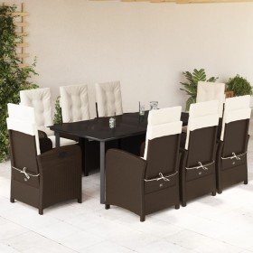 Set comedor para jardín 9 pzas y cojines ratán sintético marrón