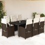 Set comedor para jardín 9 pzas y cojines ratán sintético marrón