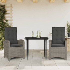 Set comedor de jardín 3 piezas con cojines ratán sintético gris en Conjuntos de jardín | Comprar online en Foro24