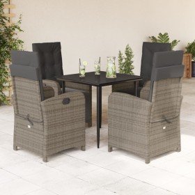 Set comedor de jardín 5 piezas con cojines ratán sintético gris