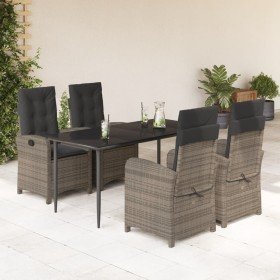 Set comedor de jardín 5 piezas con cojines ratán sintético gris