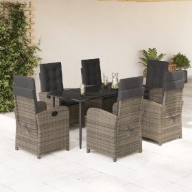 Set comedor jardín 7 pzas y cojines ratán sintético gris