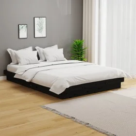 Black solid wood bed frame 140x190 cm by vidaXL, Beds and slatted bases - Ref: Foro24-819956, Price: 195,38 €, Discount: %