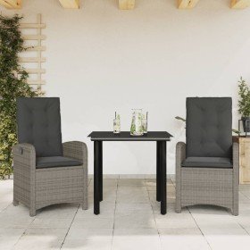 Set comedor de jardín 3 piezas con cojines ratán sintético gris en Conjuntos de jardín | Comprar online en Foro24