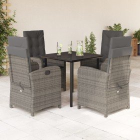 Set comedor de jardín 5 piezas con cojines ratán sintético gris Set comedor de jardín 5 piezas con cojines ratán sintético gris