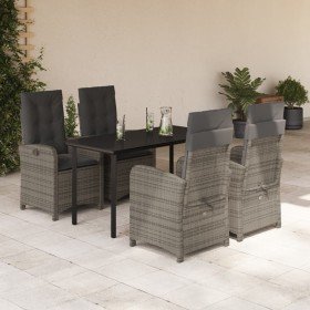 Set comedor de jardín 5 piezas con cojines ratán sintético gris