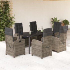 Set comedor jardín 7 pzas y cojines ratán sintético gris Set comedor jardín 7 pzas y cojines ratán sintético gris