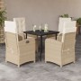 Set comedor de jardín 5 pzas con cojines ratán sintético beige