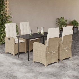 Set comedor de jardín 5 pzas con cojines ratán sintético beige