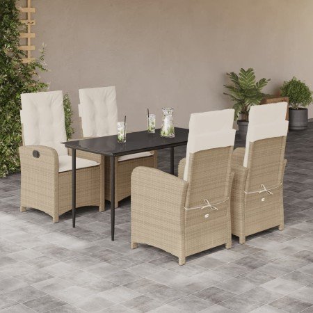 Set comedor de jardín 5 pzas con cojines ratán sintético beige en Conjuntos de jardín | Comprar online en Foro24