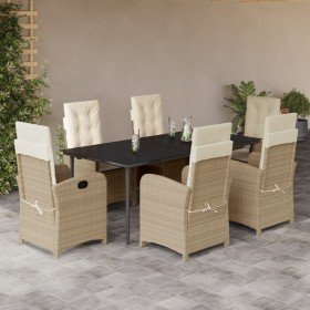 Set comedor de jardín 7 pzas con cojines ratán sintético beige