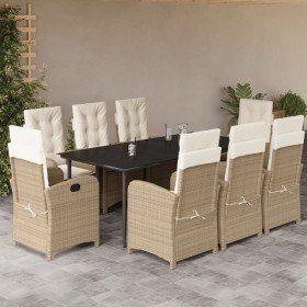 Set comedor de jardín 9 pzas con cojines ratán sintético beige