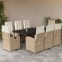 Set comedor de jardín 9 pzas con cojines ratán sintético beige