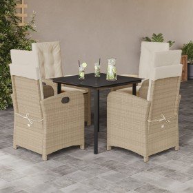 Set comedor de jardín 5 pzas con cojines ratán sintético beige Set comedor de jardín 5 pzas con cojines ratán sintético beige