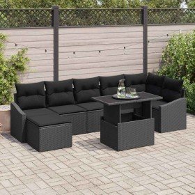 Conjunto de sofá de jardín con cojín 8 pcs Negro