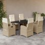 Set comedor de jardín 7 pzas con cojines ratán sintético beige