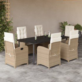 Set comedor de jardín 7 pzas con cojines ratán sintético beige