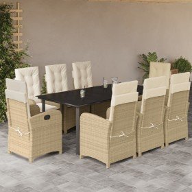 Set comedor de jardín 9 pzas con cojines ratán sintético beige Set comedor de jardín 9 pzas con cojines ratán sintético beige