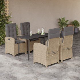 Set comedor de jardín 5 pzas con cojines ratán sintético beige Set comedor de jardín 5 pzas con cojines ratán sintético beige