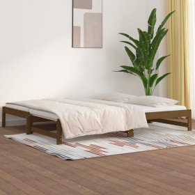 Sofá cama extraíble madera maciza de pino marrón 2x(90x200) cm
