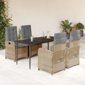 Set comedor de jardín 5 pzas con cojines ratán sintético beige