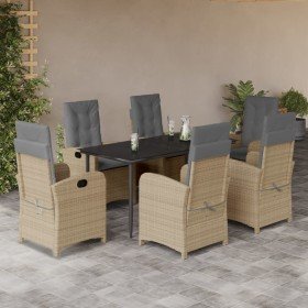 Set comedor de jardín 7 pzas con cojines ratán sintético beige