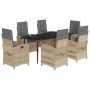 Set comedor de jardín 7 pzas con cojines ratán sintético beige