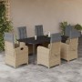 Set comedor de jardín 7 pzas con cojines ratán sintético beige