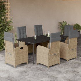 Set comedor de jardín 7 pzas con cojines ratán sintético beige en Conjuntos de jardín | Comprar online en Foro24