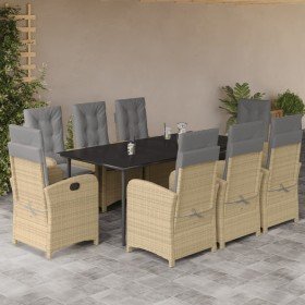 Set comedor de jardín 9 pzas con cojines ratán sintético beige