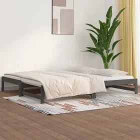 Sofá cama extraíble madera maciza de pino gris 2x(90x200) cm de vidaXL, Camas y somieres - Ref: Foro24-820429, Precio: 156,85...