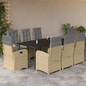 Set comedor de jardín 9 pzas con cojines ratán sintético beige en Conjuntos de jardín | Comprar online en Foro24