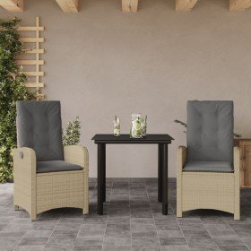 Set comedor de jardín 3 pzas con cojines ratán sintético beige Set comedor de jardín 3 pzas con cojines ratán sintético beige