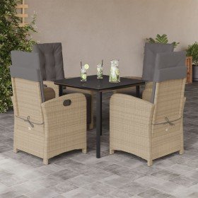 Set comedor de jardín 5 pzas con cojines ratán sintético beige