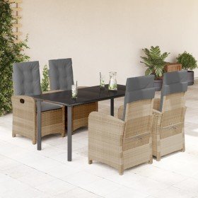 Set comedor de jardín 5 pzas con cojines ratán sintético beige