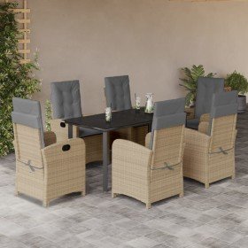 Set comedor de jardín 7 pzas con cojines ratán sintético beige en Conjuntos de jardín | Comprar online en Foro24