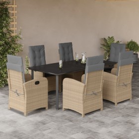 Set comedor de jardín 7 pzas con cojines ratán sintético beige