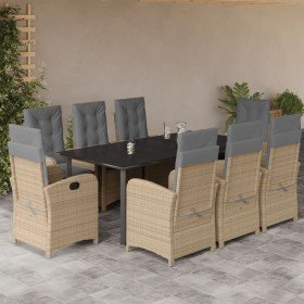 Set comedor de jardín 9 pzas con cojines ratán sintético beige en Conjuntos de jardín | Comprar online en Foro24