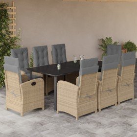 Set comedor de jardín 9 pzas con cojines ratán sintético beige