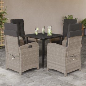 Set comedor de jardín 5 pzas cojines ratán sintético gris claro Set comedor de jardín 5 pzas cojines ratán sintético gris claro