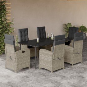 Set comedor jardín 7 pzas y cojines ratán sintético gris claro
